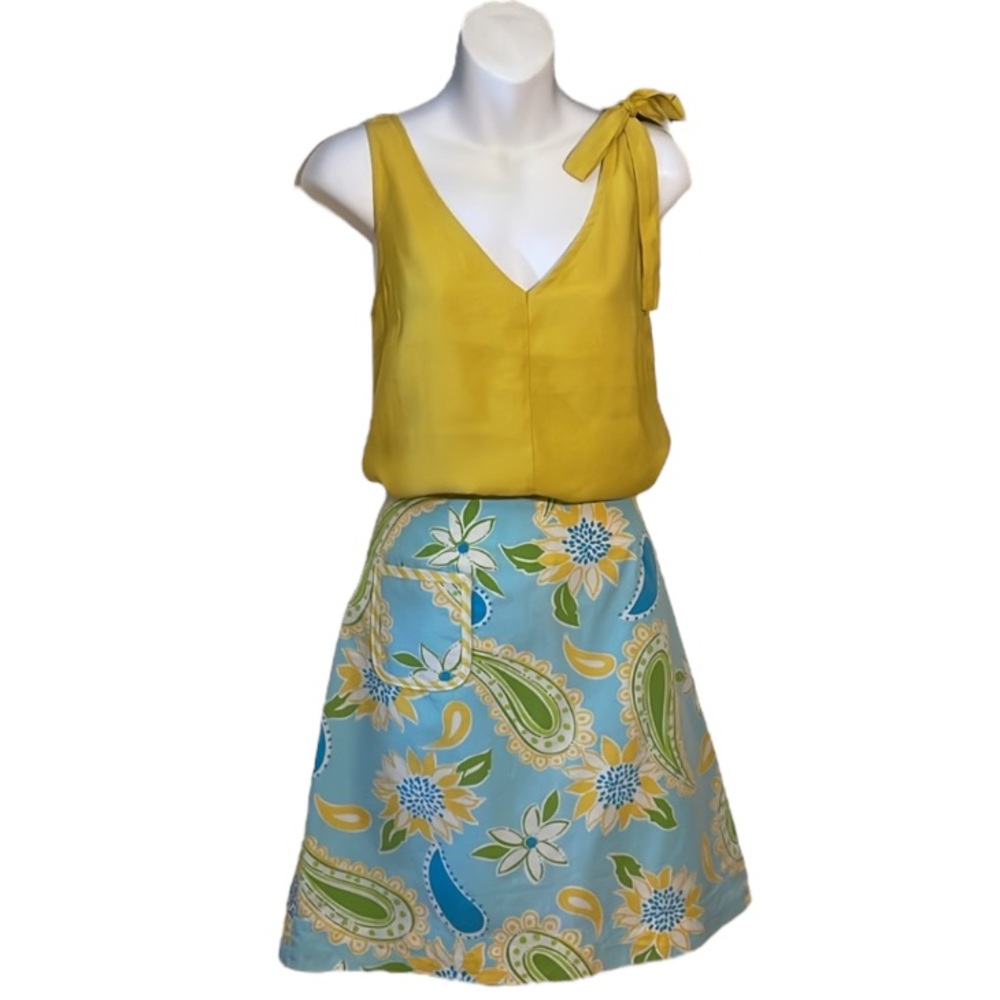 Lilly Pulitzer Yellow Tank with Blue Floral Paisley Skirt